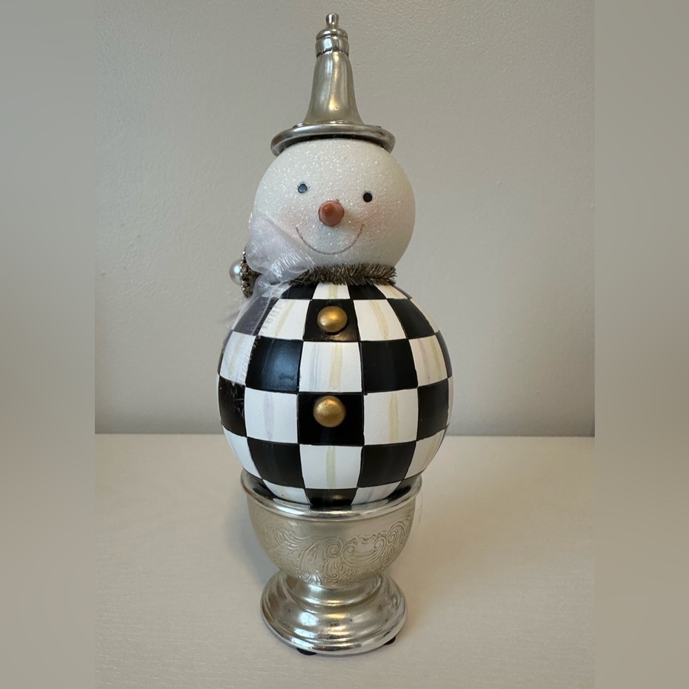 Mackenzie Childs Black and White Checkered Snowman Figurine